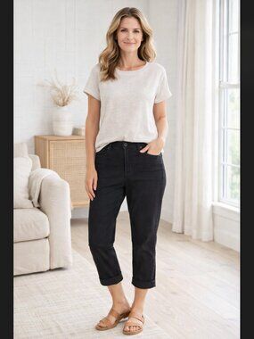 J Jill Black Jeans 8 Denim High Rise Cropped Cuffed Stretch Pocket Minimalist